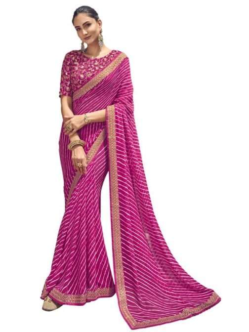 Women's Leheriya Printed & Lace Georgette Saree - Image 3