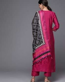 Women Magenta & Golden Ethnic Motifs Yoke Design Kurta