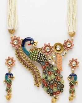 Gold-Plated Peacock Meenakari Necklace & Earrings Set