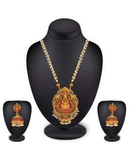 Gold-Plated Lakshmi-Design Necklace with Earrings Set