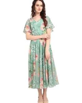 Women’s Synthetic a-line Knee-Long Dress Green